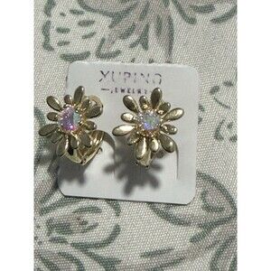 Morocan Xuping Flower Huggie Earrings Gold Metal Multicolor Round Crystal